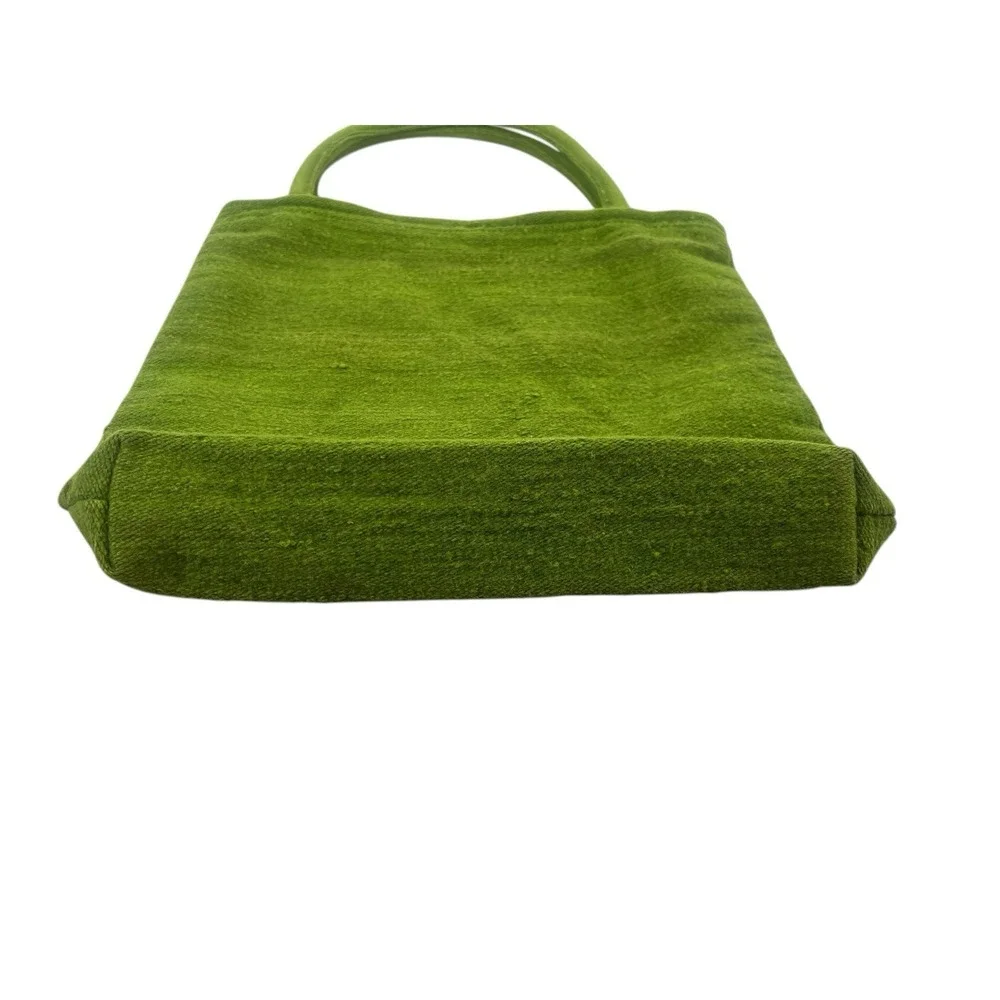 handmade Peruvian floral embroidered woven wool tote lime greenb 13x14 - Picture 6 of 12